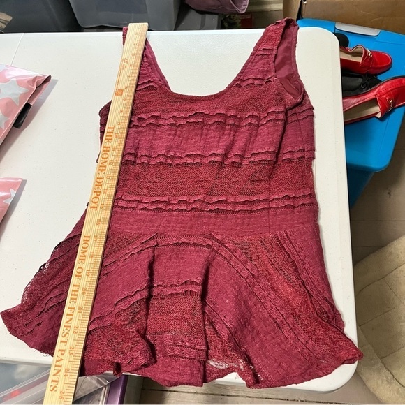 Ganni Maroon Red Lace Peplum Tank Top Small M2 - Picture 6 of 11